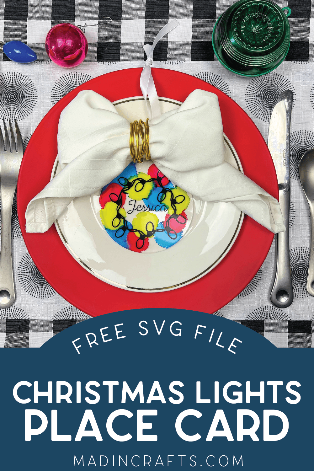 COLORFUL CHRISTMAS LIGHTS PLACE CARDS