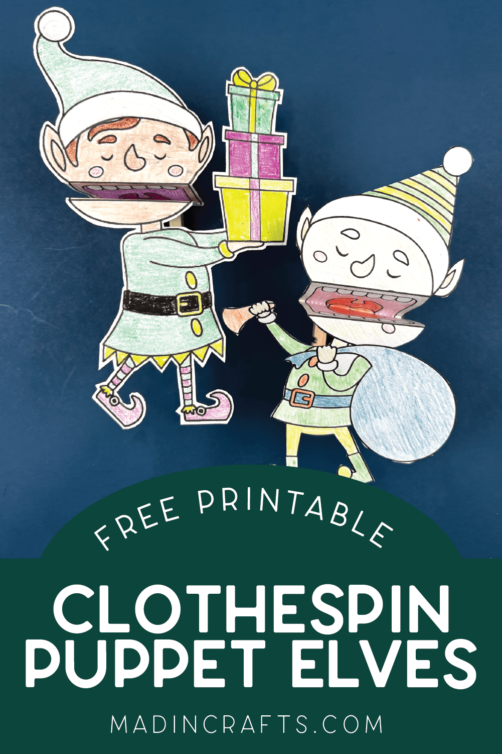 FREE PRINTABLE CHRISTMAS ELF CLOTHESPIN PUPPETS